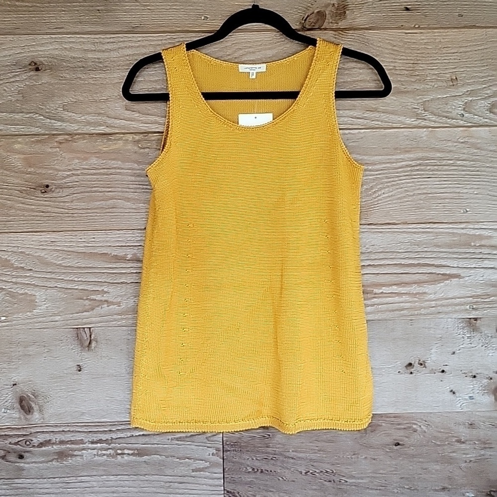 Lafayette 148 New York Mustard Yellow Silk Scoop Neck Knit Tank Size XXS NWT